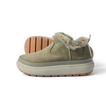 Side view of Weekend Olivia slip-on shoe with water-resistant nubuck and plush faux fur lining, lightweight sole visible