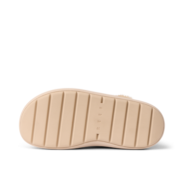 Bottom sole view of Weekend Olivia footwear showing light tan grip with REEF branding, designed for comfort and durability.