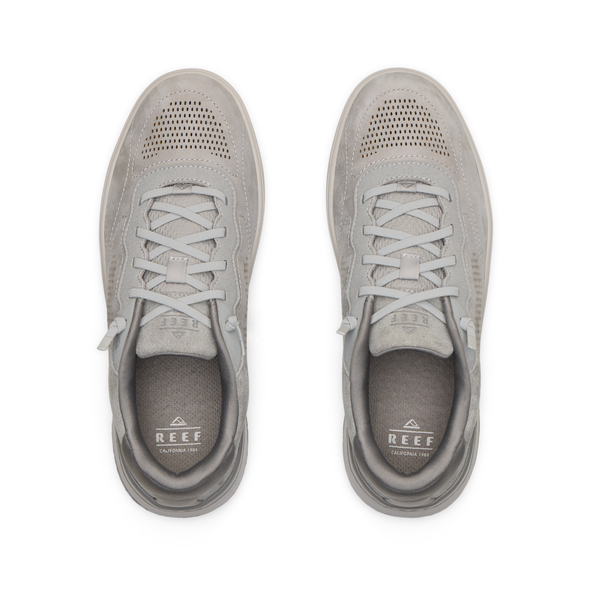 Del Mar Leather shoes viewed from above with toes facing upward, breathable perforations and cushioned footbeds