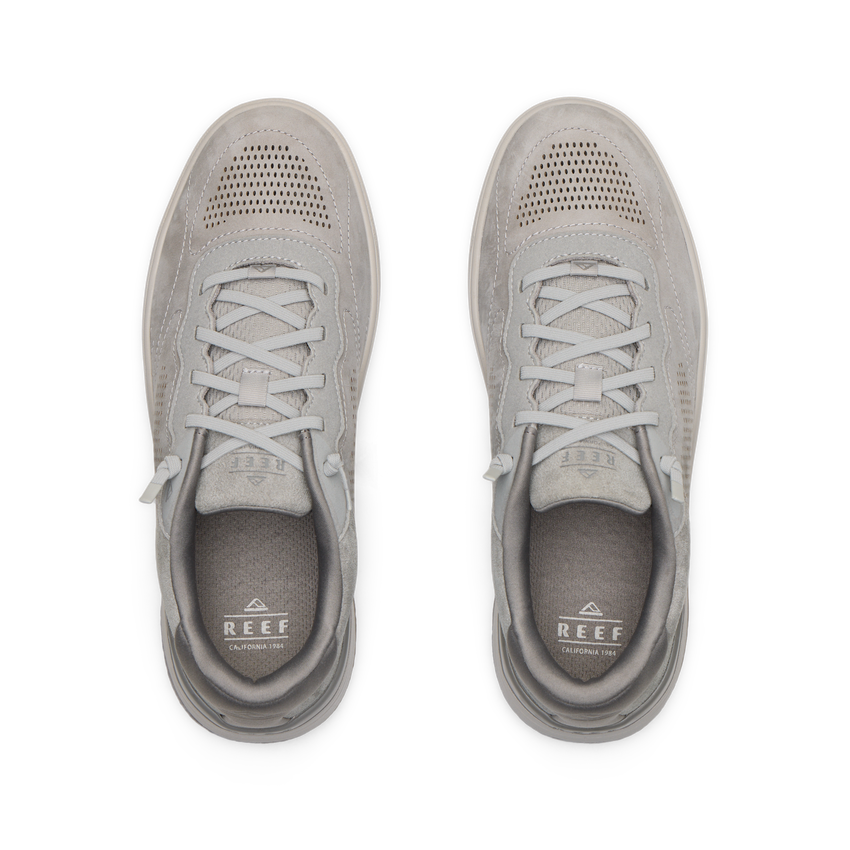 Del Mar Leather shoes viewed from above with toes facing upward, breathable perforations and cushioned footbeds