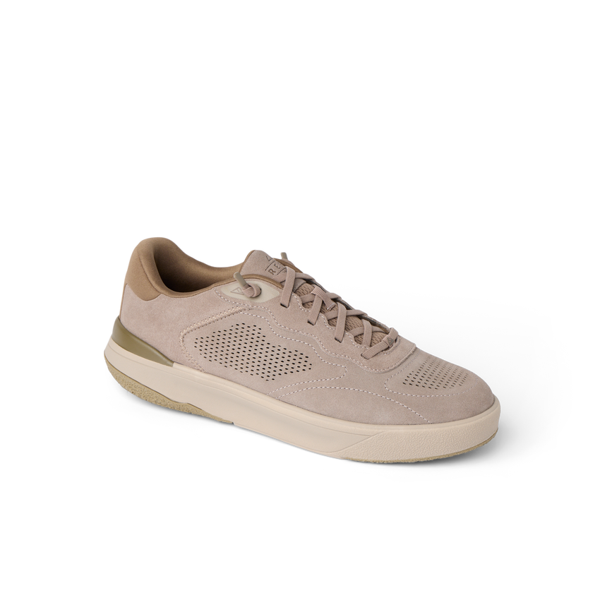REEF Del Mar Leather sneaker facing right with suede leather upper and cushioned sole for everyday comfort