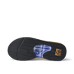 Bottom sole view of the Fanning sandal showing textured grip, plaid arch support, and REEF branding in black and tan colors.