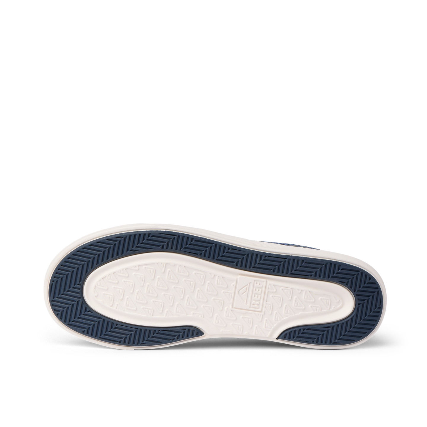 Bottom view of Neptune HT men's navy sneaker sole showing water-friendly, durable tread with arch support design