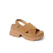 Vista Luxe Ava sandal facing left, close-up of soft suede upper with adjustable crossover strap and cushioned sole.