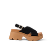 Side view of Vista Luxe Ava black sandal with cushioned arch support and adjustable crossover strap on chunky sole