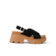 Side view of Vista Luxe Ava black sandal with cushioned arch support and adjustable crossover strap on chunky sole