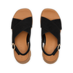 Pair of black Vista Luxe Ava sandals top view showing crossover strap and ankle buckle, designed for comfort and beach style.