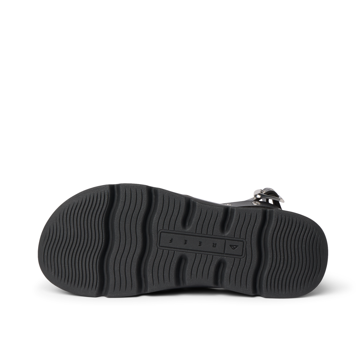 Vista Luxe Sierra sandal outsole facing left, showing textured tread and adjustable buckle from below
