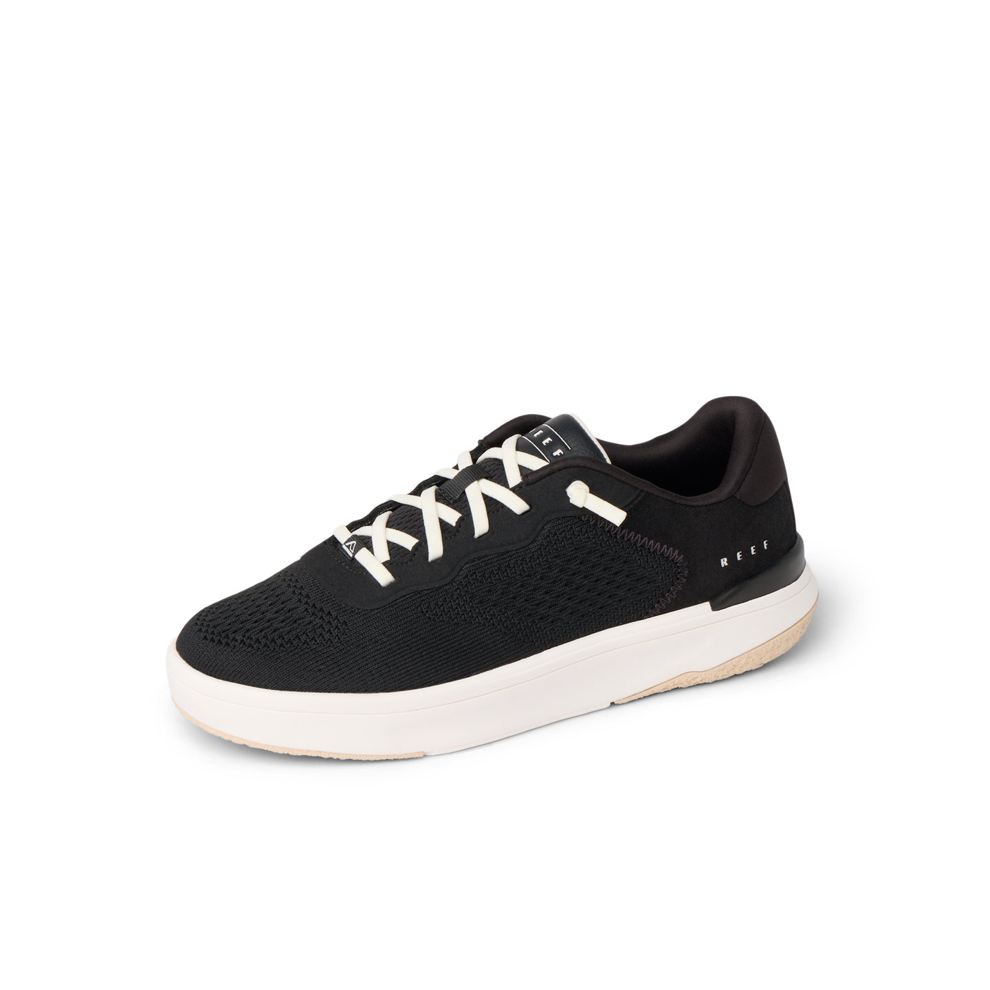 Reef Del Mar black sneaker facing right, breathable mesh upper with arch support, from Men's & Women's Shoes collection.