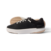 Reef Del Mar men's black sneaker facing right with cushioned sole, breathable knit, anatomical arch support, vacation-ready shoe.