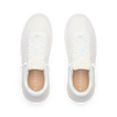 Top-down view of pair of white Reef Del Mar shoes featuring lightweight design and anatomical arch support for comfort.