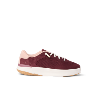 Reef Del Mar burgundy sneaker facing right with cushioned sole and beach inspired comfort
