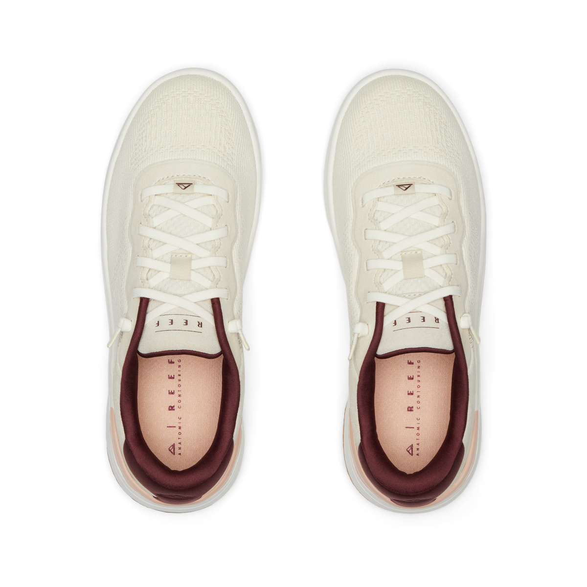 Reef Del Mar sneakers viewed from above, toes facing upward, showing cushioned uppers and laces