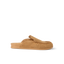 Vista Myra facing right, women's tan suede clog with easy slip-on design and cushioned arch support, beach-inspired comfort.