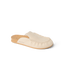 Vista Myra facing right, women's warm sand leather slip-on clog with ruched upper and anatomical arch support for all-day comfort