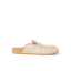 Vista Myra facing left, women's tan leather slip-on clog with ruched upper, anatomical arch support, and soft cushioning for comfort.