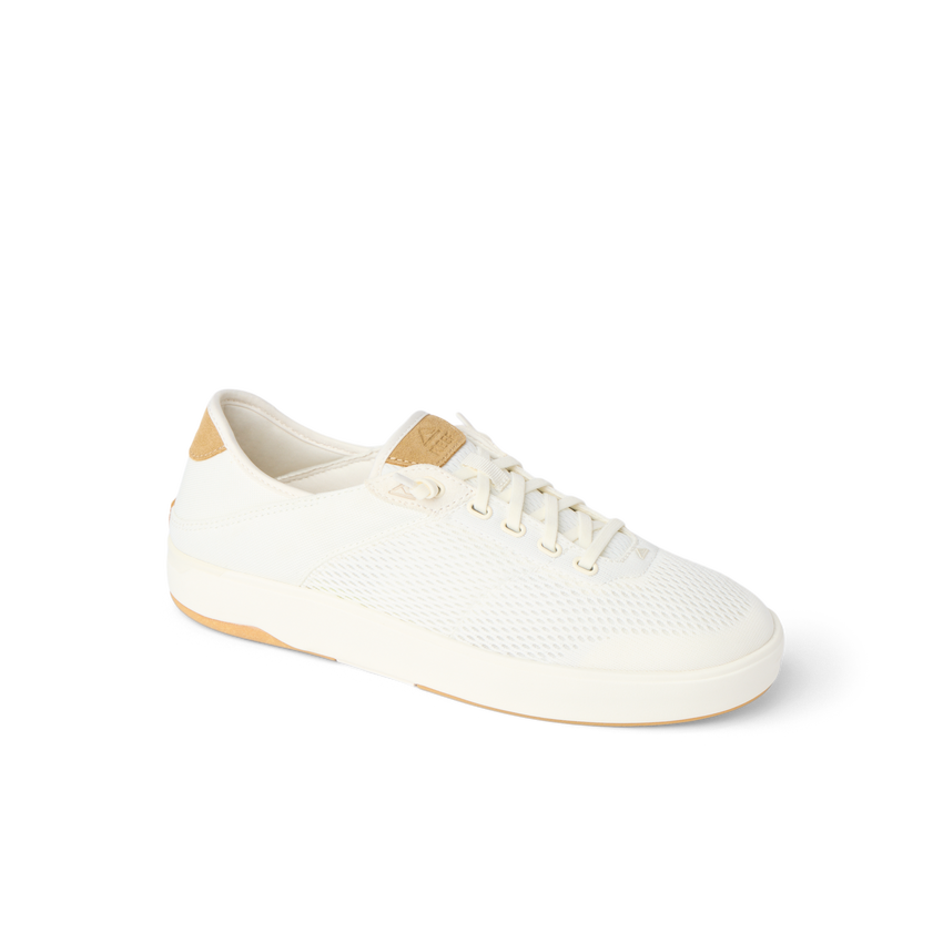 Laguna white sneaker facing right with breathable mesh upper, soft cushioning, and durable sole for beach comfort