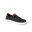 Laguna black sneaker facing right with breathable mesh upper, cushioned sole, and sustainable water-friendly materials.