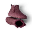 Weekend Autumn women's leather shoe pair in burgundy, right shoe facing right, left shoe top view, cozy lining visible.
