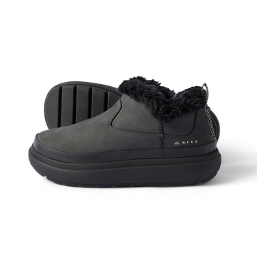 Weekend Olivia women's black boot facing right with water-resistant nubuck and plush faux fur lining close-up