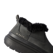 Close-up of the left side of the Weekend Olivia boot in black with plush lining, water-resistant nubuck, and REEF logo.