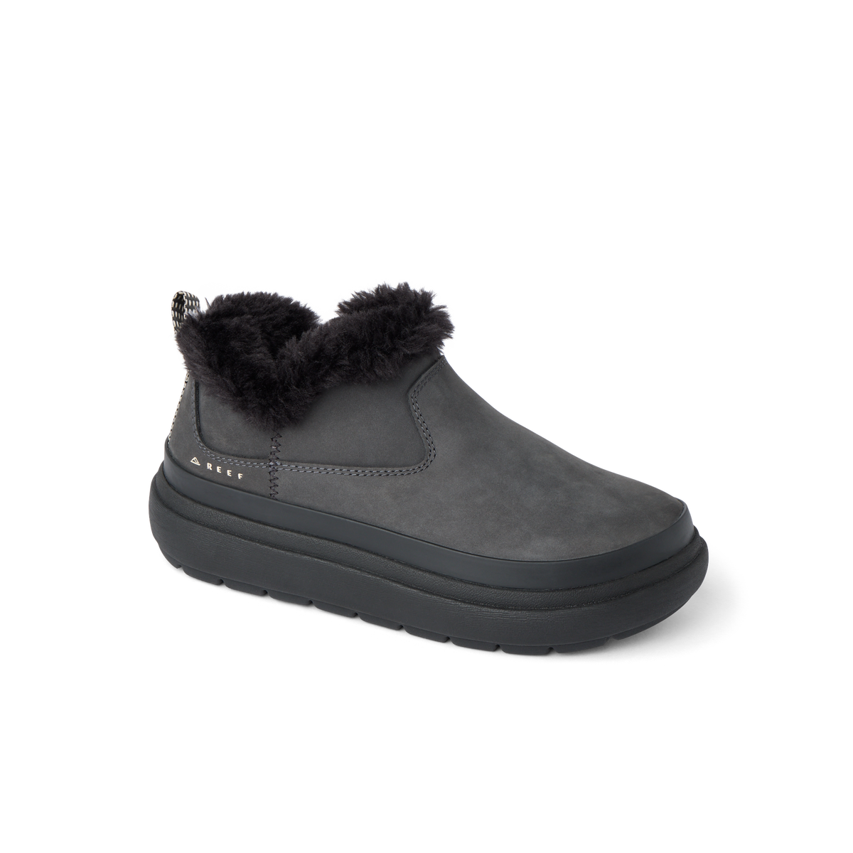Weekend Olivia women's black water-resistant boot facing left with plush faux fur lining and cushioned sole