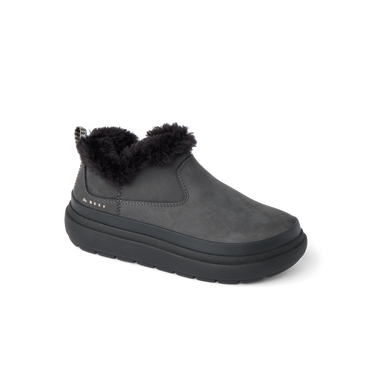 Weekend Olivia women's black water-resistant boot facing left with plush faux fur lining and cushioned sole