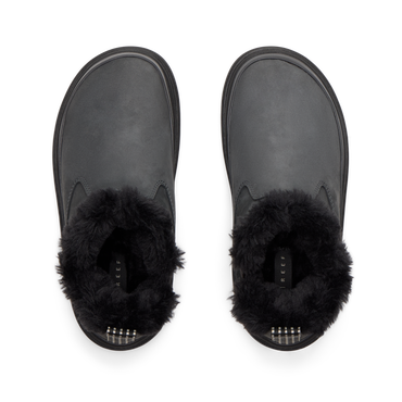 Top-down view of Weekend Olivia black boots with plush faux fur lining, water-resistant nubuck, and lightweight sole for comfort.
