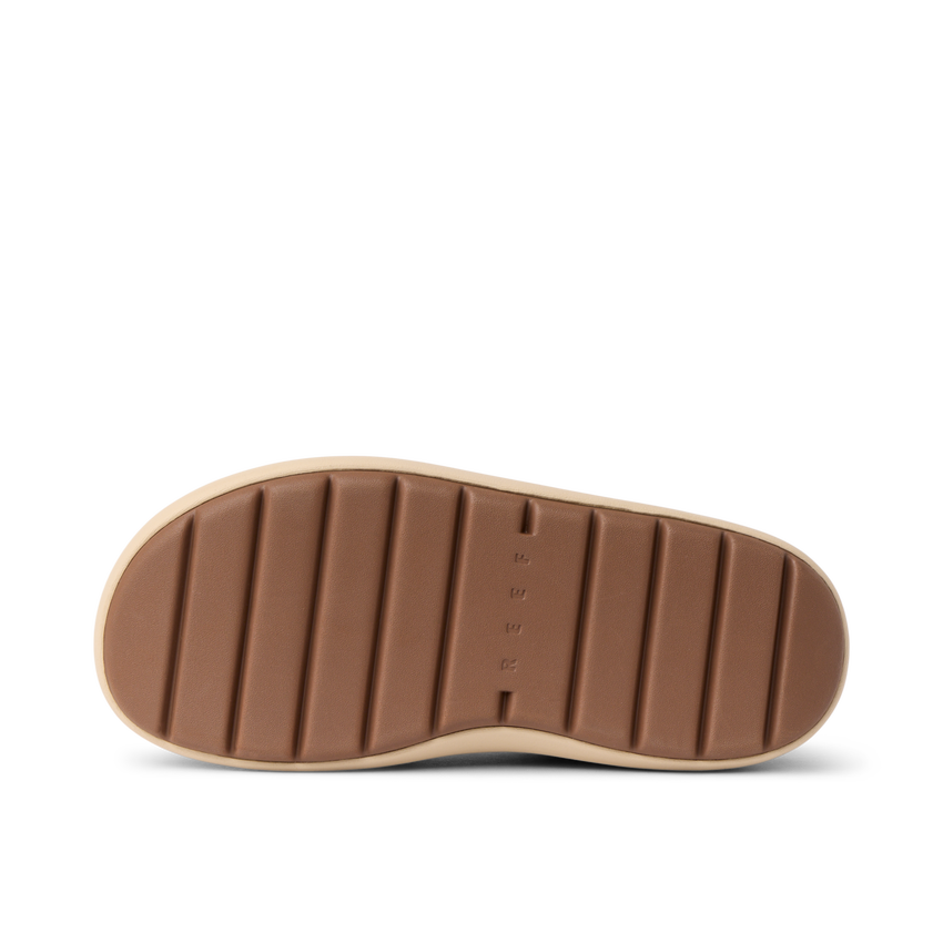 Sole view of Weekend Low Brooke showing durable, cushioned outsole with REEF branding in men's and women's shoe collection