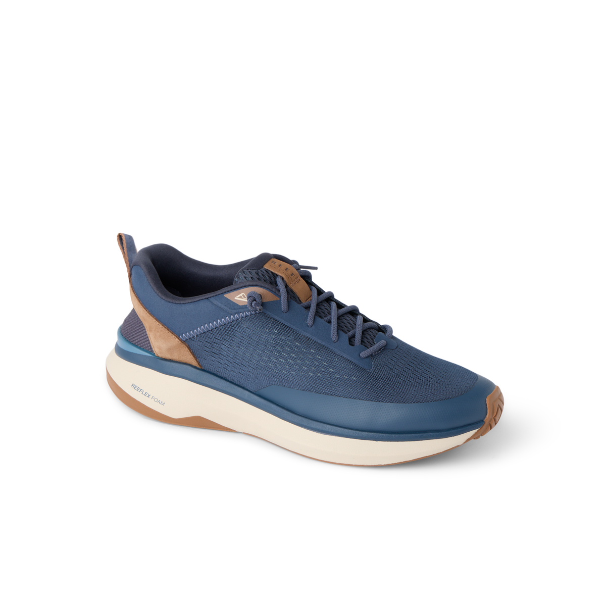 Reef Zuma blue sneaker facing right with breathable knit upper and cushioned sole