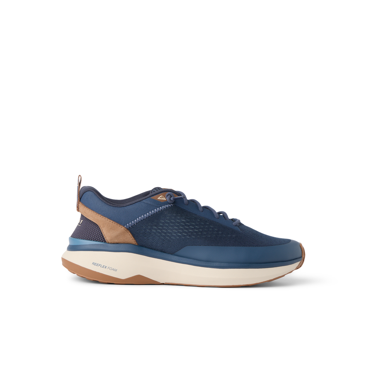 Reef Zuma blue sneaker facing right with breathable knit upper, cushioned sole, and flexible heel