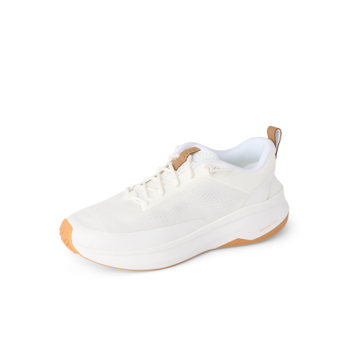 Reef Zuma white sneaker facing left with breathable knit upper and cushioned comfort