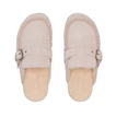 Vista Siena pink suede clogs shown from above with toes facing upward and plush fleece footbeds