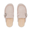 Vista Siena pink suede clogs shown from above with toes facing upward and plush fleece footbeds