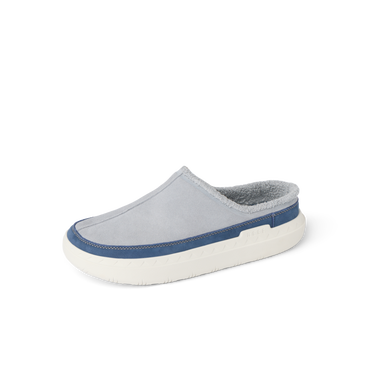 Rambler Mule grey slip on shoe facing left with soft terry lining and cushioned footbed