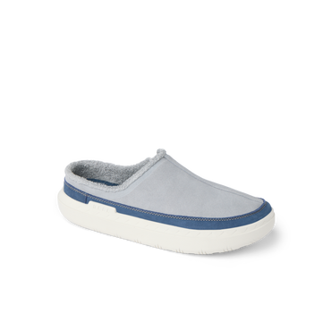 Rambler Mule in grey, facing right, with soft terry lining and cushioned footbed for everyday comfort