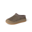 Campfire Lodge brown suede clog facing left with plush cushioning and soft plaid lining for everyday comfort