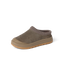 Campfire Lodge brown suede clog facing left with plush cushioning and soft plaid lining for everyday comfort