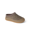 Campfire Lodge suede clog facing right with plush cushioning and soft plaid lining
