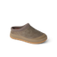 Campfire Lodge suede clog facing right with plush cushioning and soft plaid lining