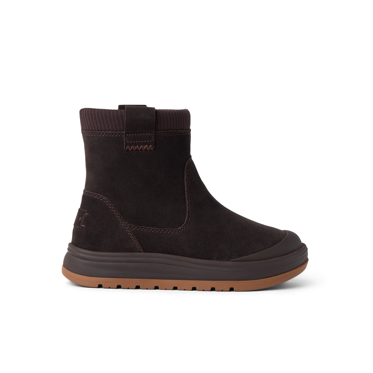 Campfire Ember brown boot in side profile facing right with cushioned sole for comfortable everyday wear
