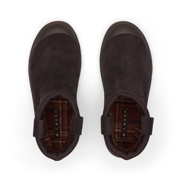 Campfire Ember brown clogs facing forward, shown from above with cushioned footbeds for everyday comfort