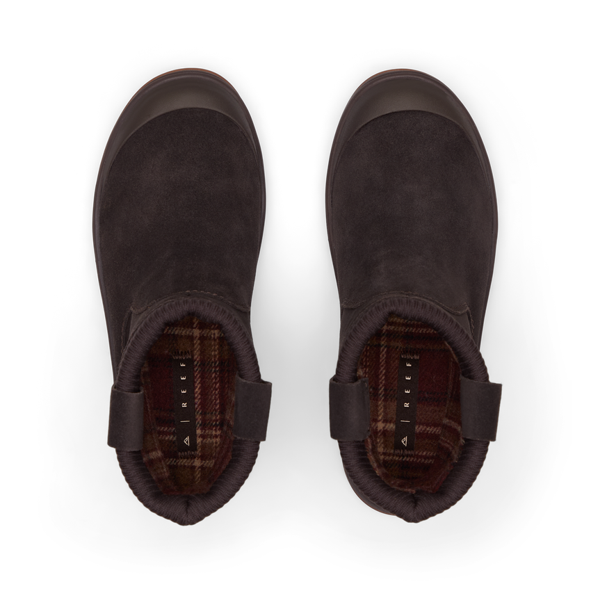 Campfire Ember brown clogs facing forward, shown from above with cushioned footbeds for everyday comfort
