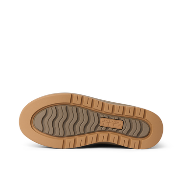 Campfire Ember close up outsole facing left with rugged tread and anatomical arch support viewed from below