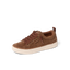 Brown suede Lay Day Dawn sneaker facing left with cushioned sole, arch support, and lace-up front for comfort and durability.