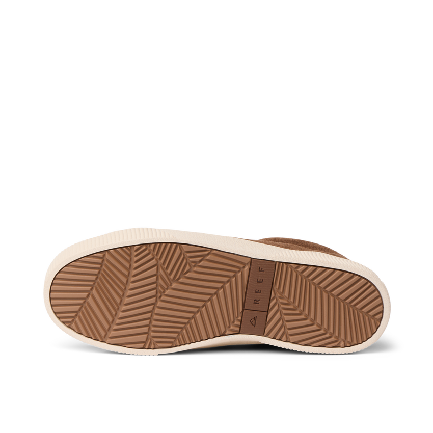 Lay Day Dawn sneaker sole facing up, showing textured REEF grip pattern, durable and comfort-focused design for everyday wear.