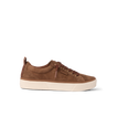 Left-facing Lay Day Dawn sneaker in brown suede with cork and memory foam insole, designed for comfort and arch support.