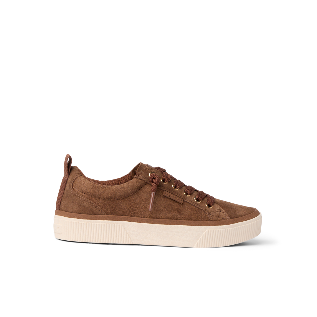 Left-facing Lay Day Dawn sneaker in brown suede with cork and memory foam insole, designed for comfort and arch support.