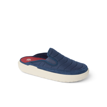 Rambler Kicker mule facing left in navy with cushioned memory foam footbed and lightweight EVA sole for durable comfort
