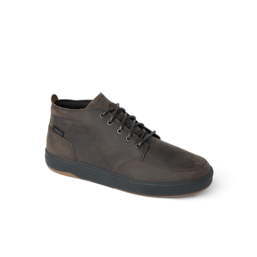 Laguna Spiniker brown waterproof leather mid-boot facing right with lace-up front and soft cushioning, durable and beach-inspired.